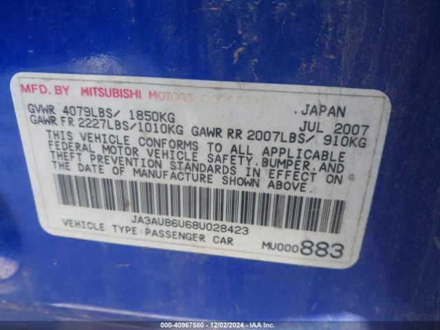 2008 MITSUBISHI LANCER JA3AU86U68U028423 Photo 8