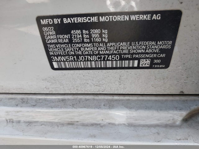 BMW 330I 2022 3MW5R1J07N8C77450 Image 9