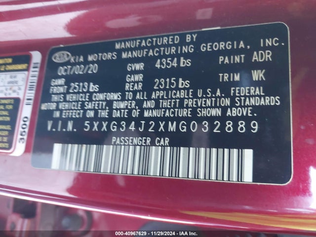 KIA K5 EX 2021 5XXG34J2XMG032889 Image 9