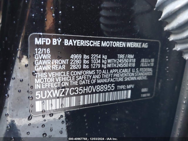 5UXWZ7C35H0V88955 BMW X3 Sdrive28i