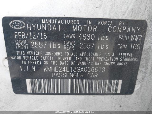 KMHE24L18GA036613 Hyundai Sonata Hybrid Se