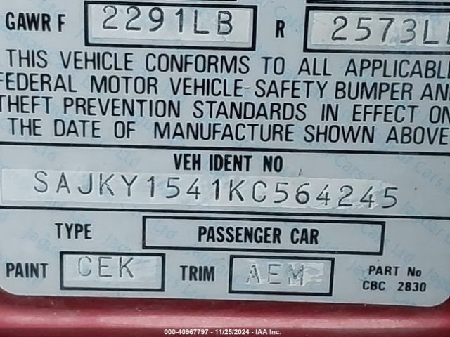 1989 JAGUAR VANDENPLAS SAJKY1541KC564245 Photo 8