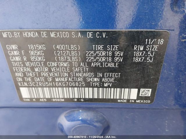 3CZRU5H16KG706825 Honda HR-V SPORT