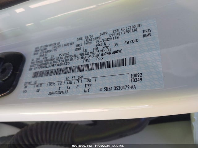 Ford F-150 Lariat 2024 1FTFW5L57RFA60526 Image 9