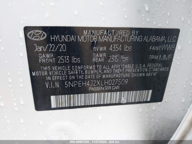 Hyundai Sonata Limited 2020 5NPEH4J2XLH027509 Image 9