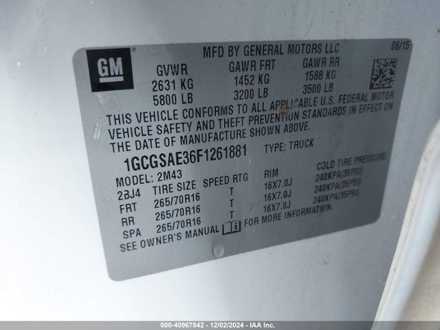 1GCGSAE36F1261881 Chevrolet Colorado Wt