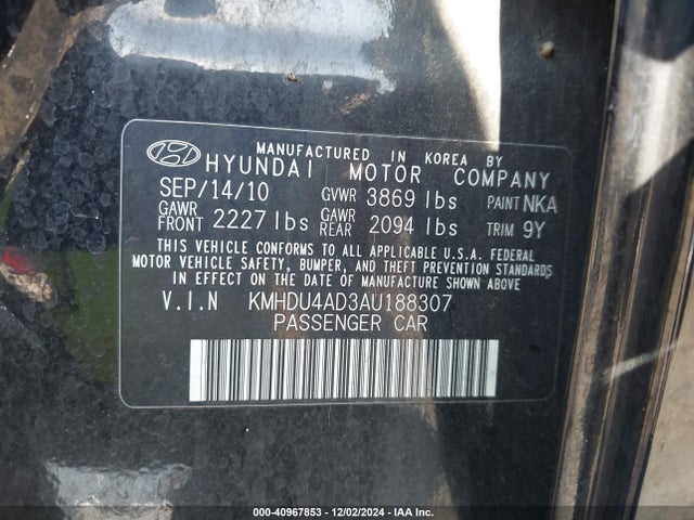 2010 HYUNDAI ELANTRA KMHDU4AD3AU188307 Photo 8