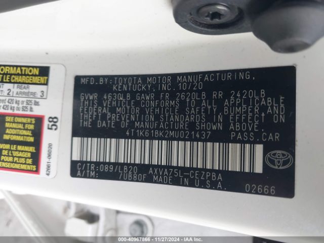 4T1K61BK2MU021437 Toyota Camry Xse Awd