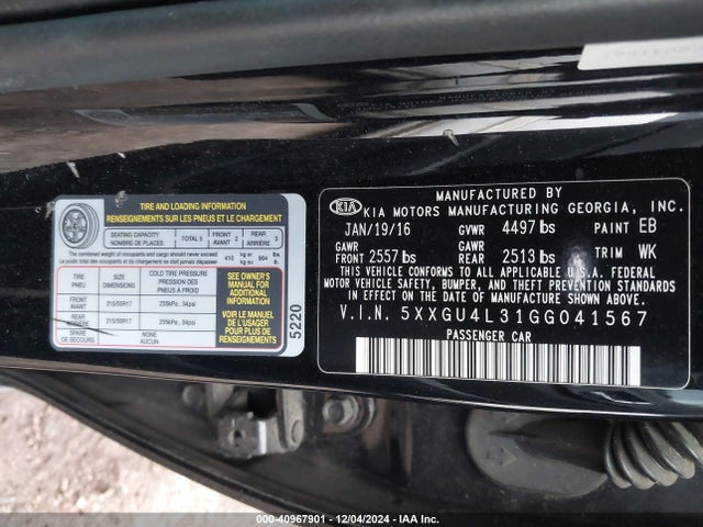 KIA OPTIMA EX 2016 5XXGU4L31GG041567 Image 9