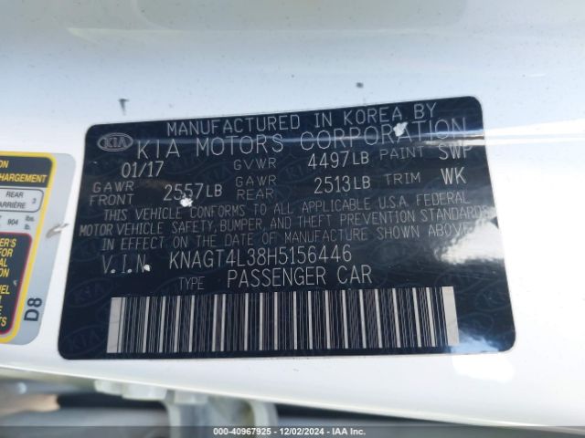 KNAGT4L38H5156446 KIA Optima Lx