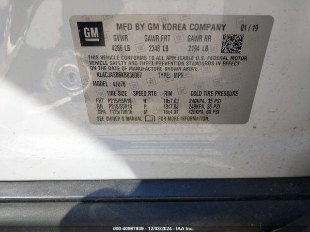 KL4CJASB6KB836007 Buick Encore Fwd Preferred