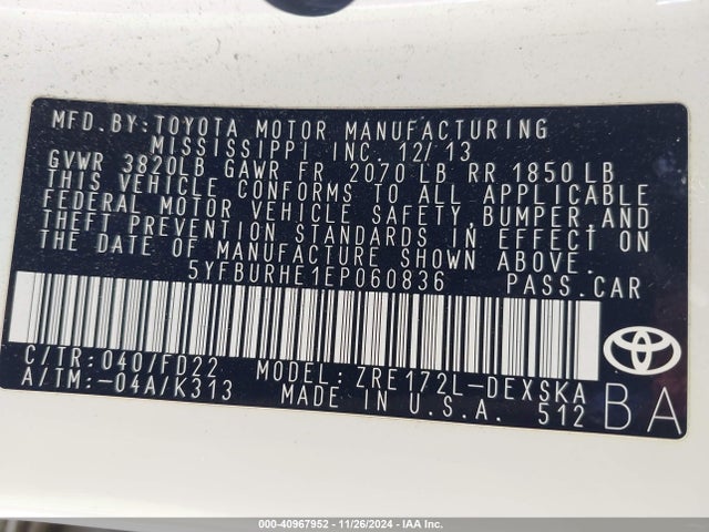 Toyota Corolla 2014 5YFBURHE1EP060836 Image 9