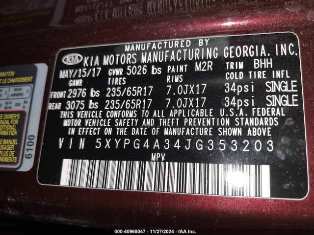 KIA Sorento 2.4l Lx 2018 5XYPG4A34JG353203 Image 9