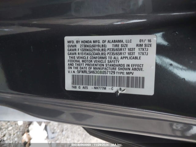 Honda Odyssey Ex-l 2016 5FNRL5H63GB057129 Image 9