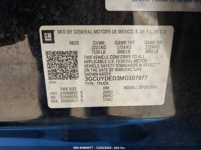 3GCUYDED3MG107977 Chevrolet Silverado 1500 4wd  Short Bed Lt