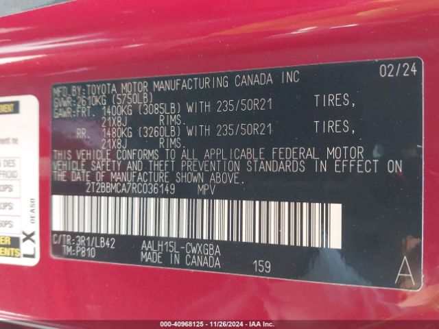 2T2BBMCA7RC036149 Lexus Rx 350h Premium Plus