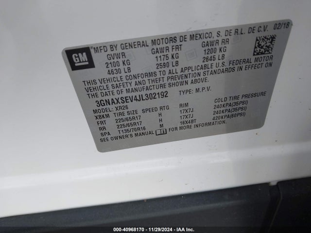 Chevrolet EQUINOX LT 2018 3GNAXSEV4JL302192 Image 9