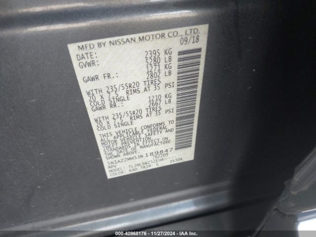 5N1AZ2MH5JN189847 Nissan Murano Platinum