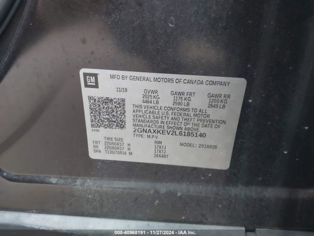 2GNAXKEV2L6185140 Chevrolet Equinox Fwd Lt 1.5l Turbo