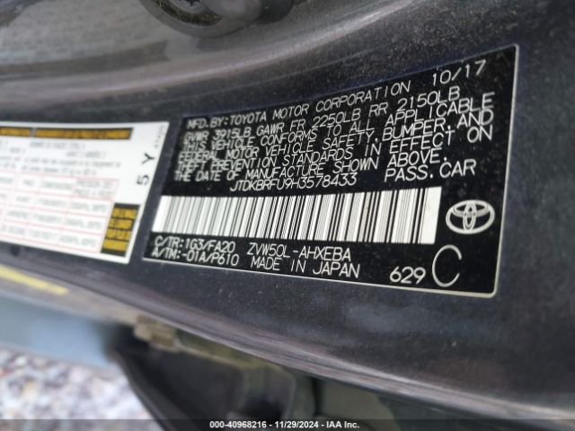 JTDKBRFU9H3578433 Toyota Prius Two