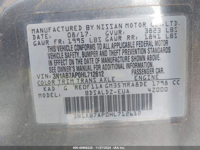 Nissan SENTRA SV 2017 3N1AB7AP0HL712612 Image 9