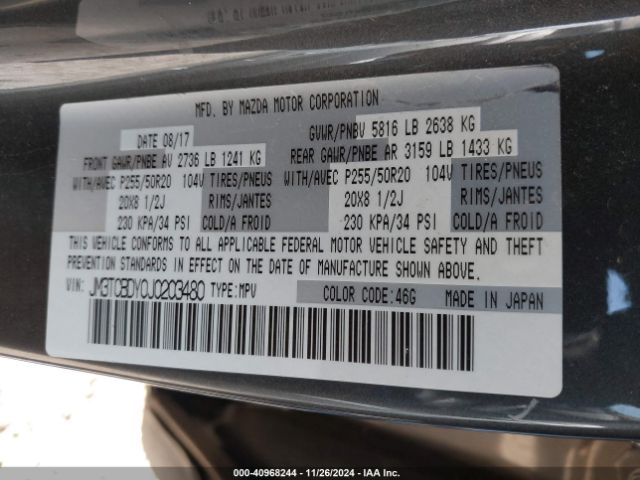 JM3TCBDY0J0203480 Mazda Cx-9 Grand Touring