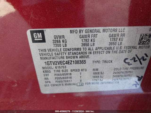 1GTV2VEC4EZ108365 GMC Sierra 1500 Slt