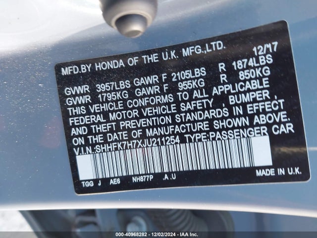 SHHFK7H7XJU211254 Honda Civic Ex-l