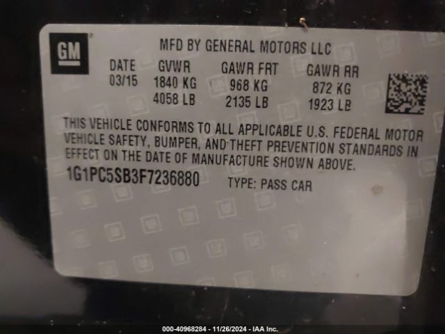 1G1PC5SB3F7236880 Chevrolet Cruze 1lt Auto