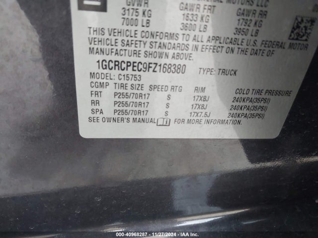 1GCRCPEC9FZ168380 Chevrolet Silverado 1500 Wt