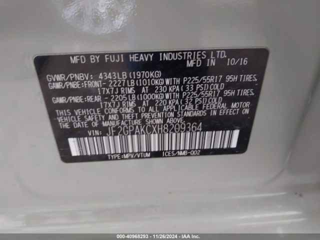 JF2GPAKCXH8209364 Subaru Crosstrek 2.0i Limited