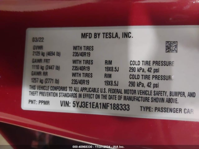 2022 TESLA MODEL 3 5YJ3E1EA1NF188333 Photo 8