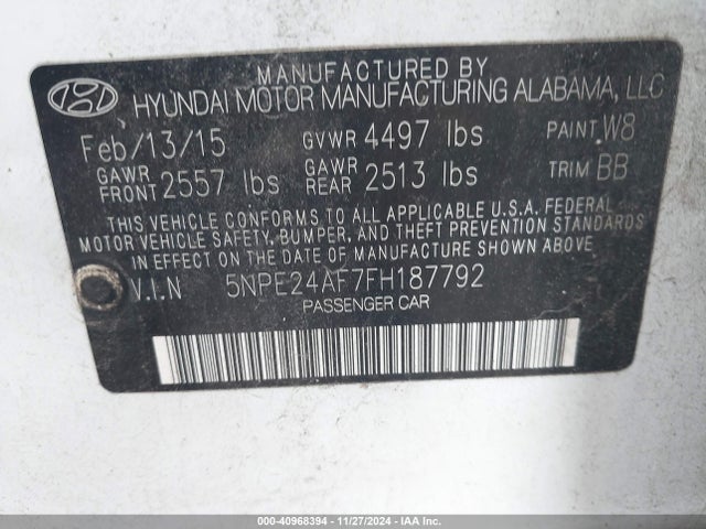 Hyundai SONATA SE 2015 5NPE24AF7FH187792 Image 9