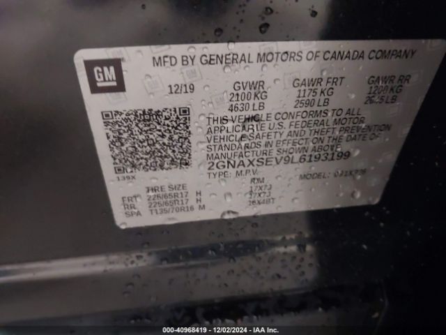 2GNAXSEV9L6193199 Chevrolet Equinox Awd Ls
