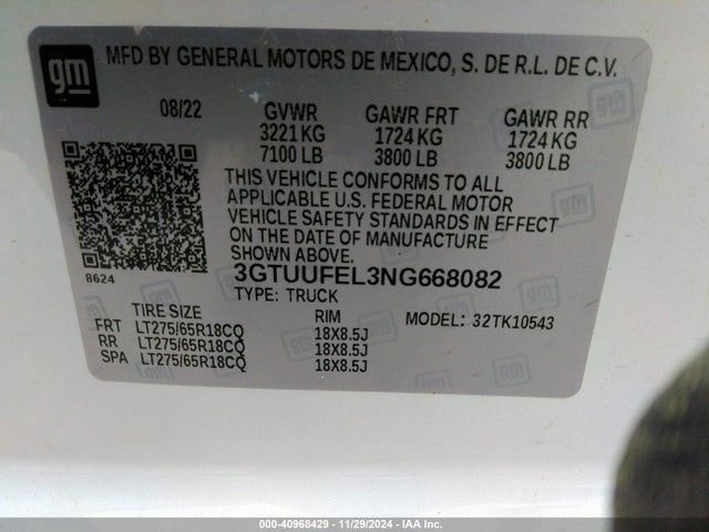 3GTUUFEL3NG668082 GMC Sierra 1500 4wd  Short Box At4x