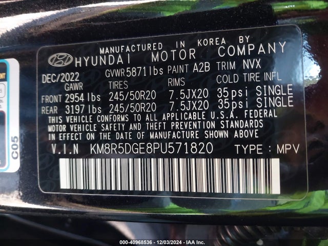 Aukcja sprzedaży 2023 Hyundai Palisade Limited, vin: KM8R5DGE8PU571820, numer aukcji: 40968536