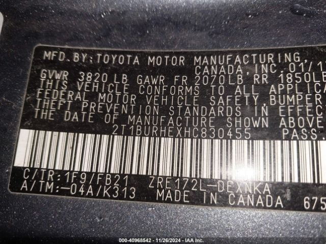 2T1BURHEXHC830455 Toyota COROLLA LE