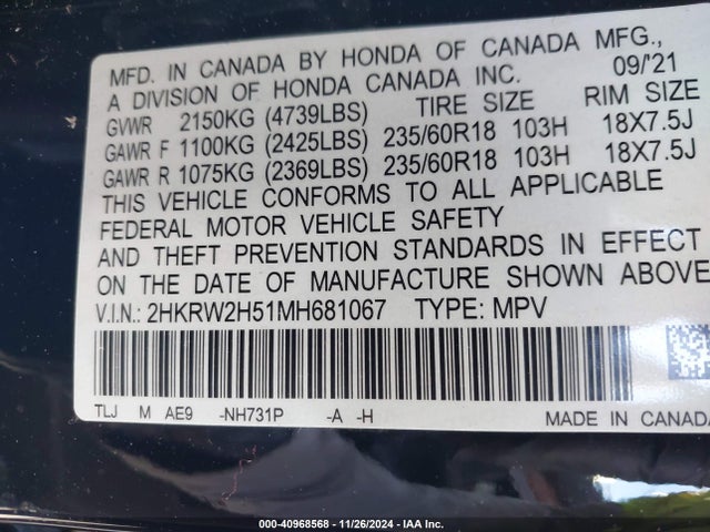 Honda Cr-v Awd Ex 2021 2HKRW2H51MH681067 Image 9