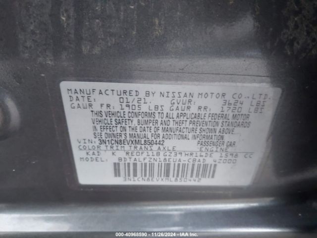 3N1CN8EVXML850442 Nissan Versa Sv Xtronic Cvt
