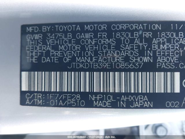 JTDKDTB39E1085637 Toyota Prius C One