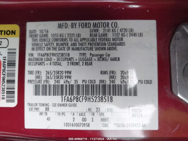 1FA6P8CF9H5238518 Ford Mustang Gt Premium
