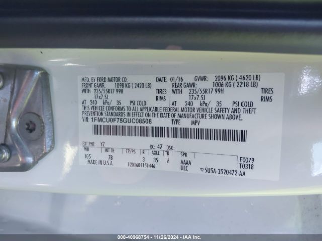 1FMCU0F75GUC08508 Ford ESCAPE S