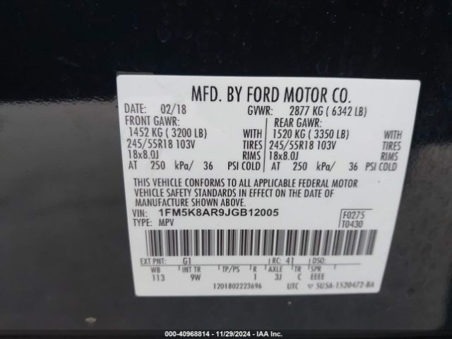 1FM5K8AR9JGB12005 Ford Police Interceptor Utility