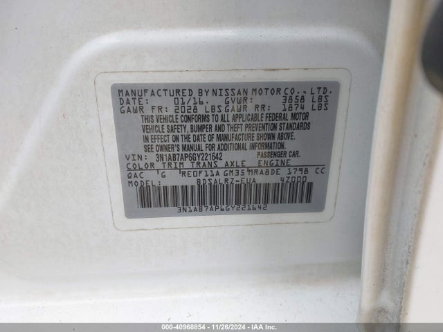 Nissan SENTRA SR 2016 3N1AB7AP6GY221642 Image 9