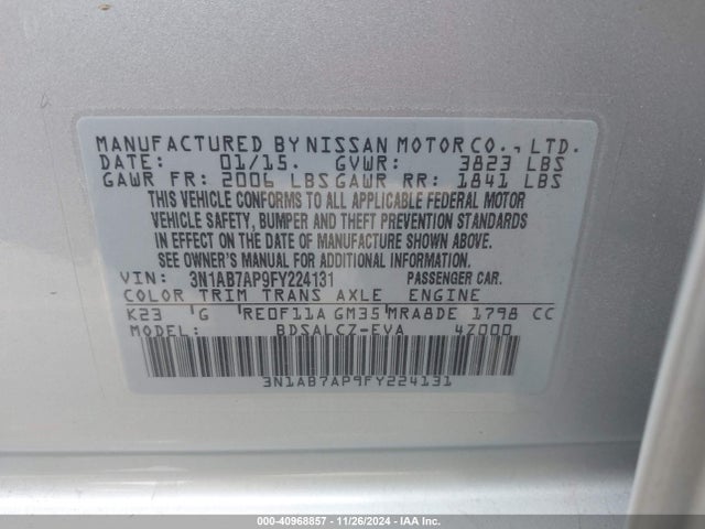 Nissan SENTRA S 2015 3N1AB7AP9FY224131 Image 9