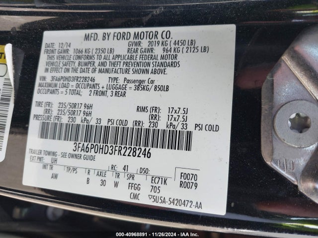 Ford FUSION SE 2015 3FA6P0HD3FR228246 Image 9