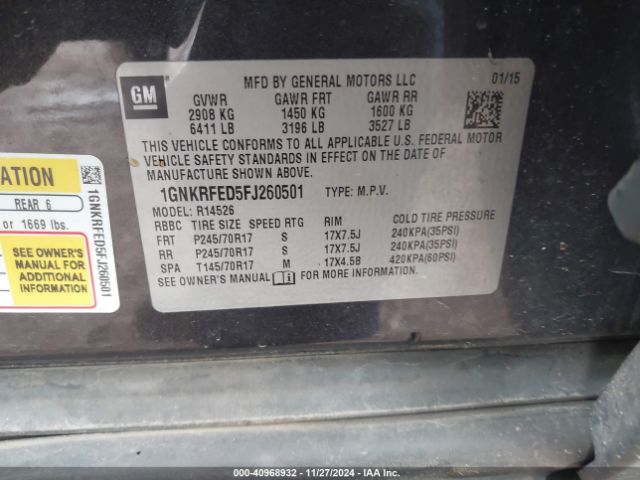 1GNKRFED5FJ260501 Chevrolet Traverse Ls