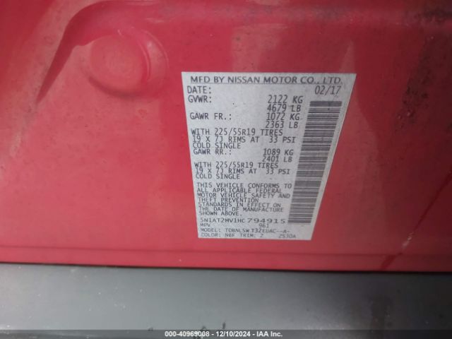 5N1AT2MV1HC794915 Nissan Rogue Sl