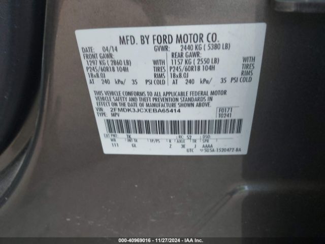 2FMDK3JCXEBA65414 Ford EDGE SEL