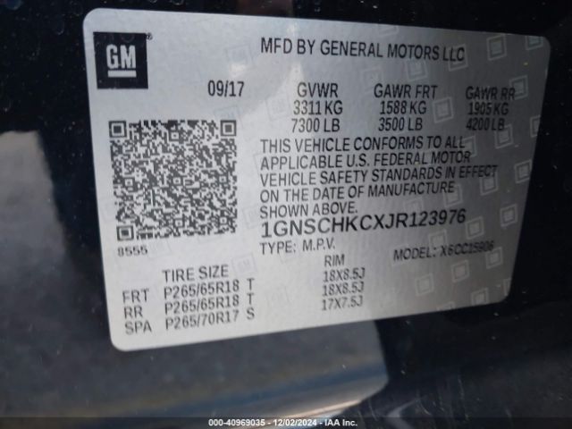 1GNSCHKCXJR123976 Chevrolet Suburban Lt